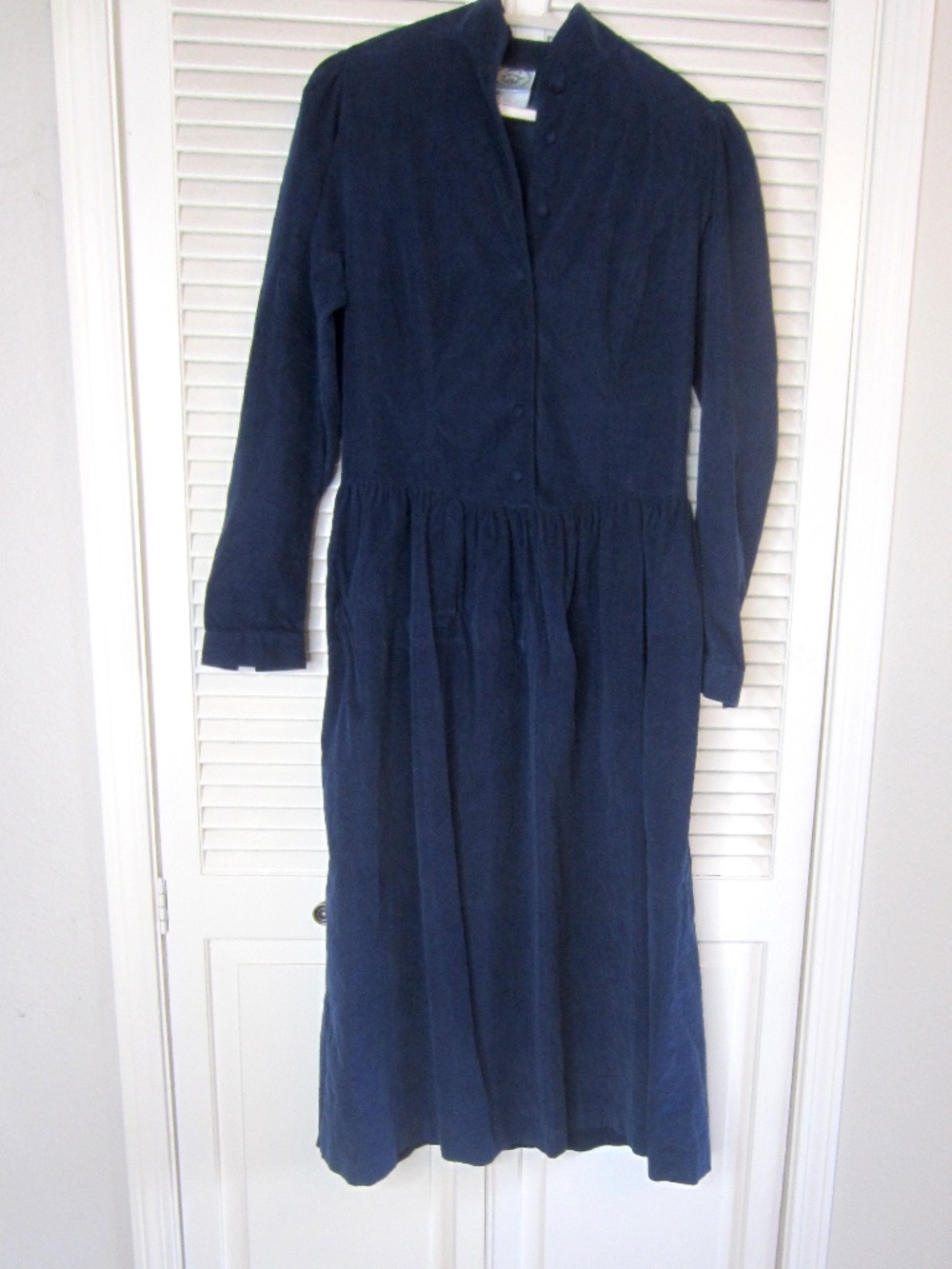 Vintage 80s Laura Ashley Navy Blue Needlecord Dress - Size 10